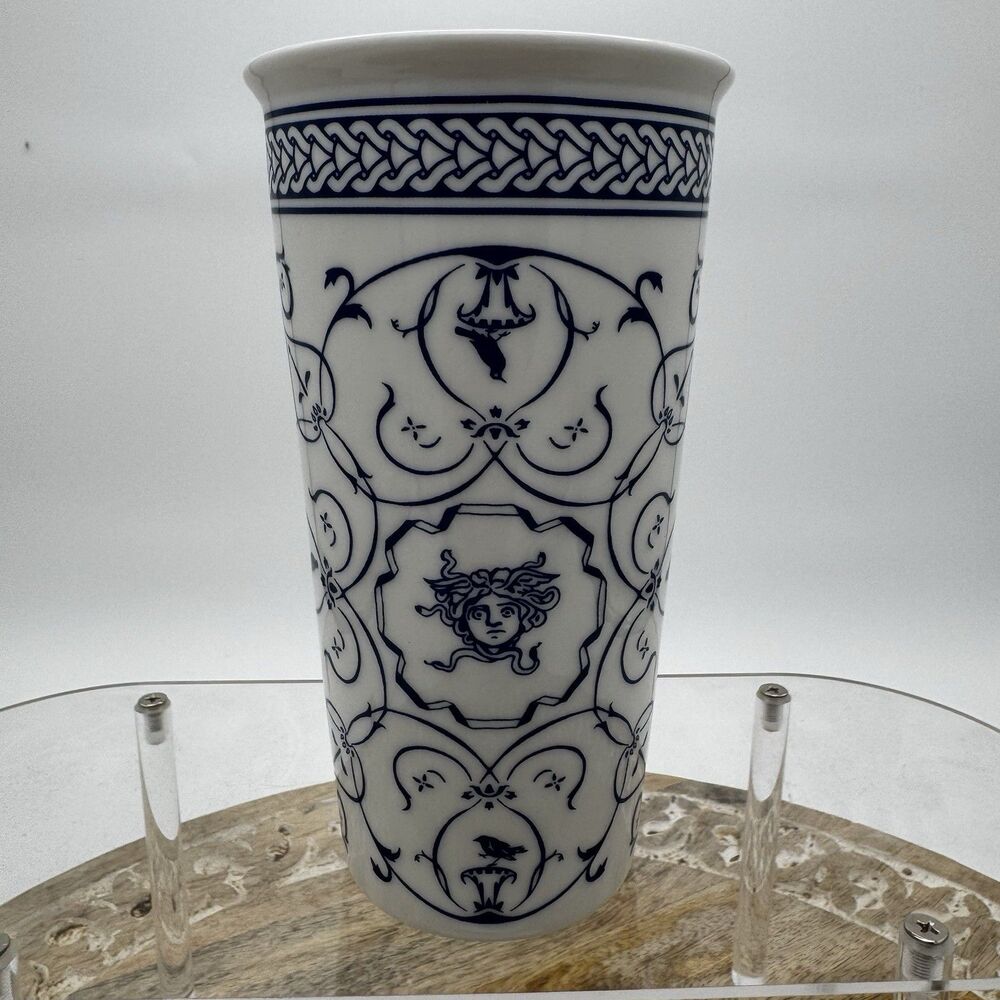 Caskata Medusa travel mug blue White porcelain Isabella Stewart Gardner Museum
